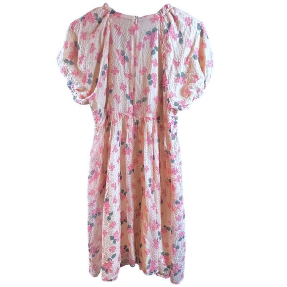 Feminine Modest Garden Girl Puff Sleeve Romantic Pink Floral Dress Size Medium - Picture 7 of 12